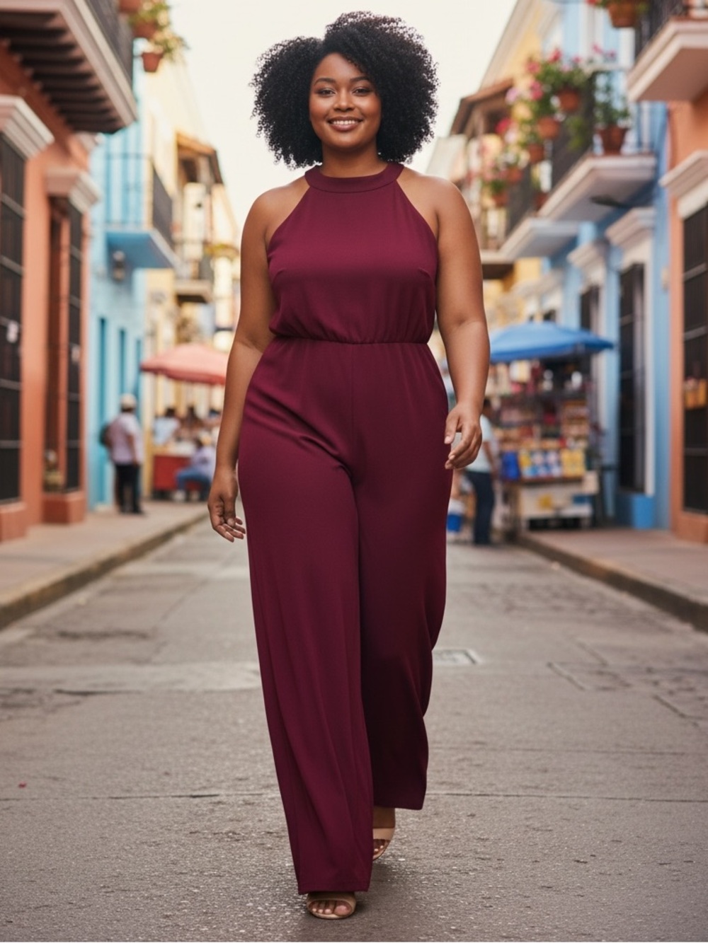 Tiana B Burgundy Wide Leg Jumpsuit, Size 1X - NWT